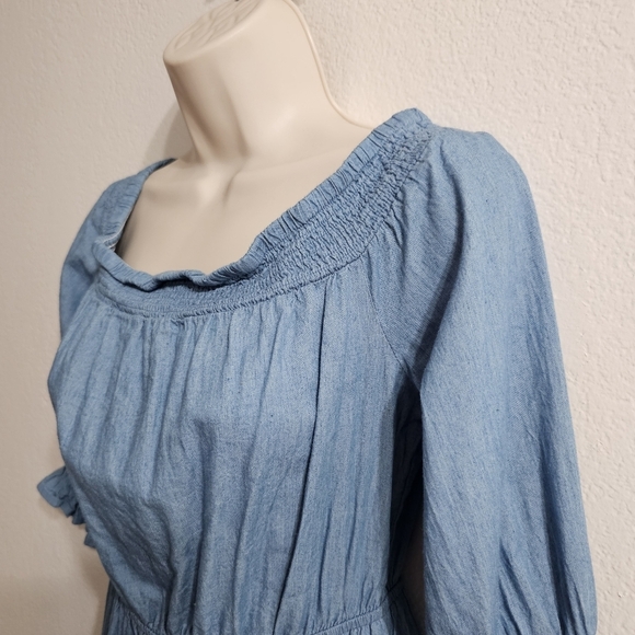 FLYING TOMATO Chambray Peasant Dress Size M - Picture 4 of 10